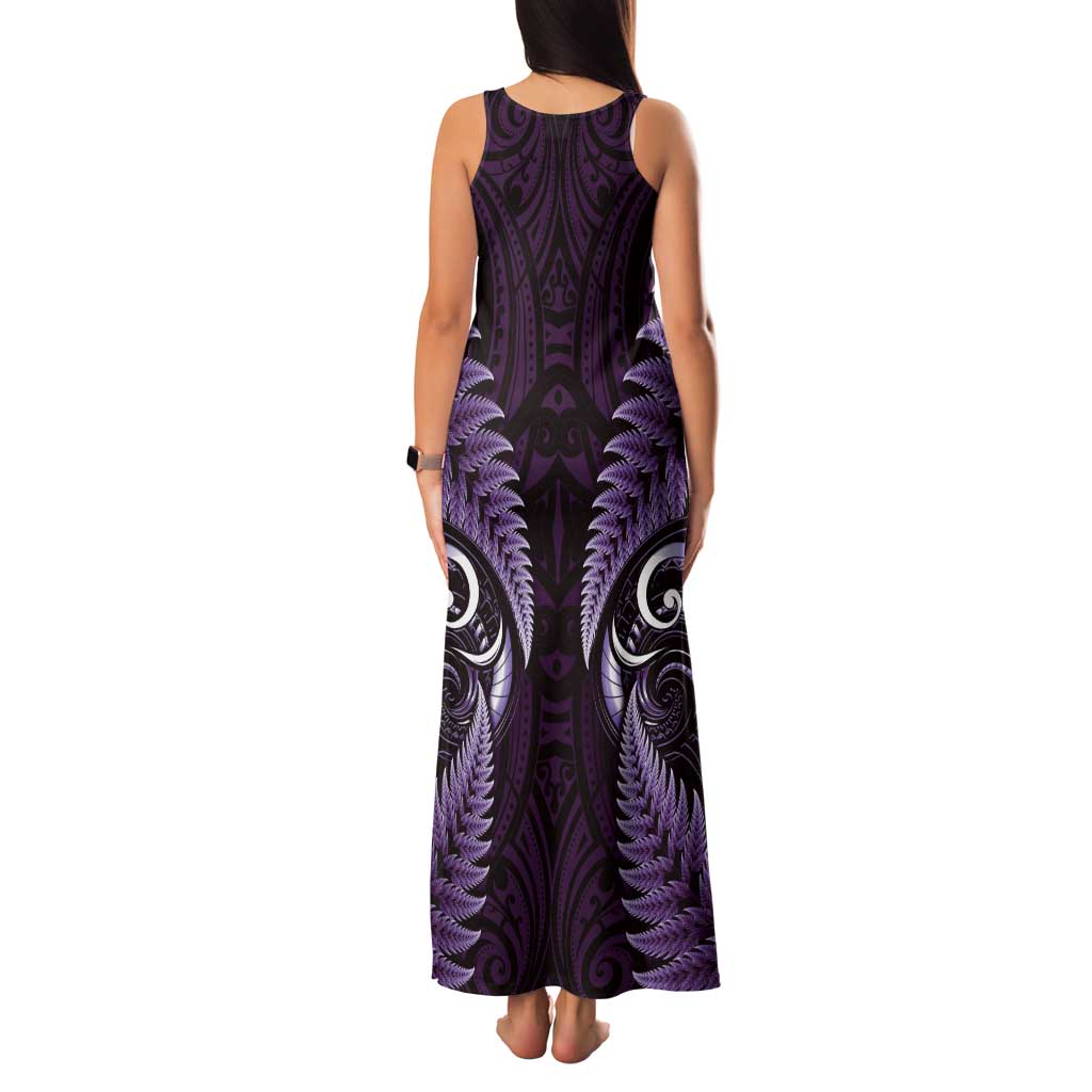 Aotearoa Pounamu Niho Family Matching Tank Maxi Dress and Hawaiian Shirt Silver Fern Mix Maori Pattern - Purple LT14 - Polynesian Pride