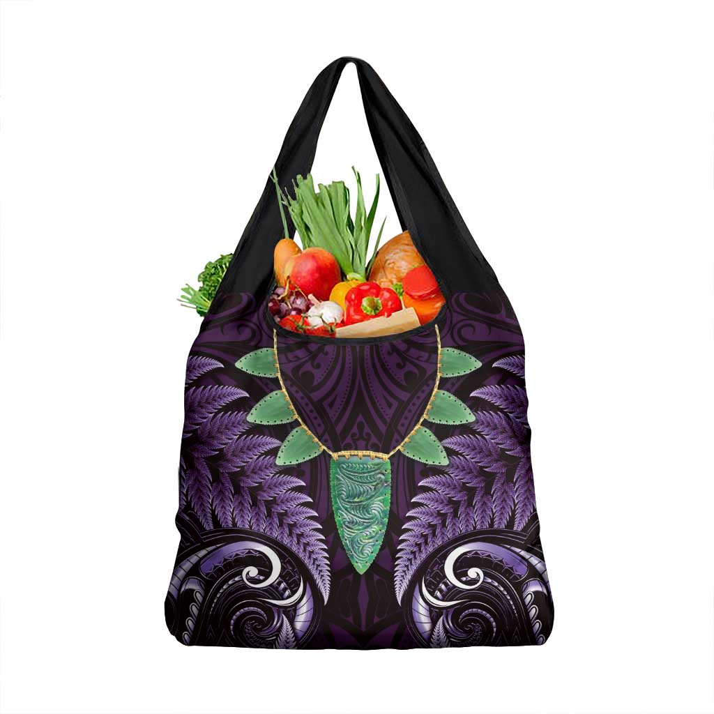 Aotearoa Pounamu Niho Grocery Bag Silver Fern Mix Maori Pattern - Purple LT14 1-pack One Size Purple - Polynesian Pride