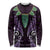 Aotearoa Pounamu Niho Long Sleeve Shirt Silver Fern Mix Maori Pattern - Purple