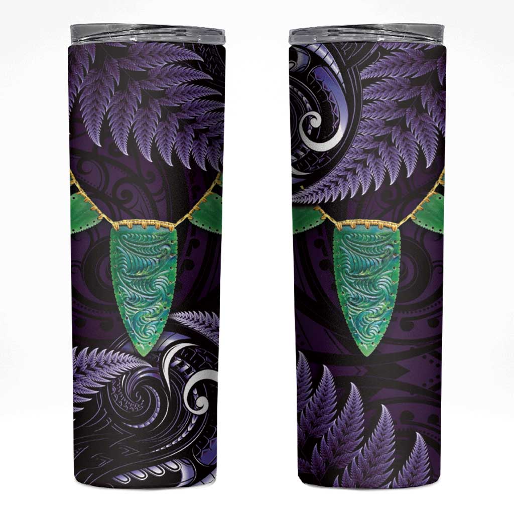 Aotearoa Pounamu Niho Skinny Tumbler Silver Fern Mix Maori Pattern - Purple LT14 Purple - Polynesian Pride