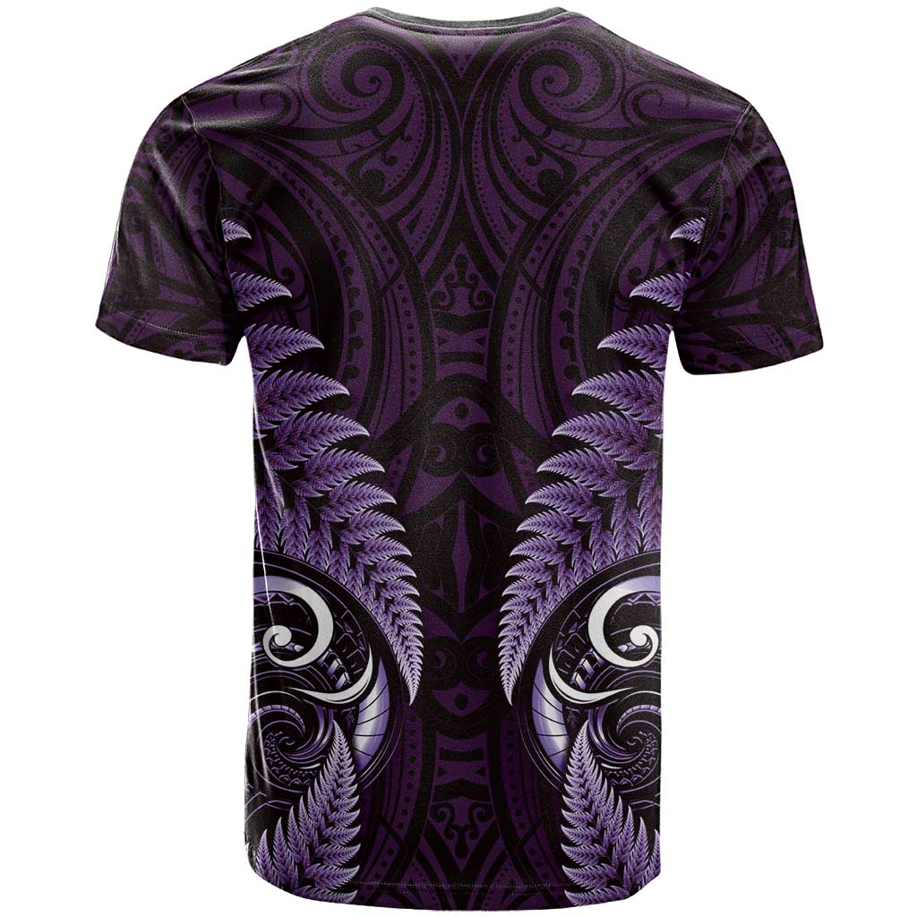 Aotearoa Pounamu Niho T Shirt Silver Fern Mix Maori Pattern - Purple