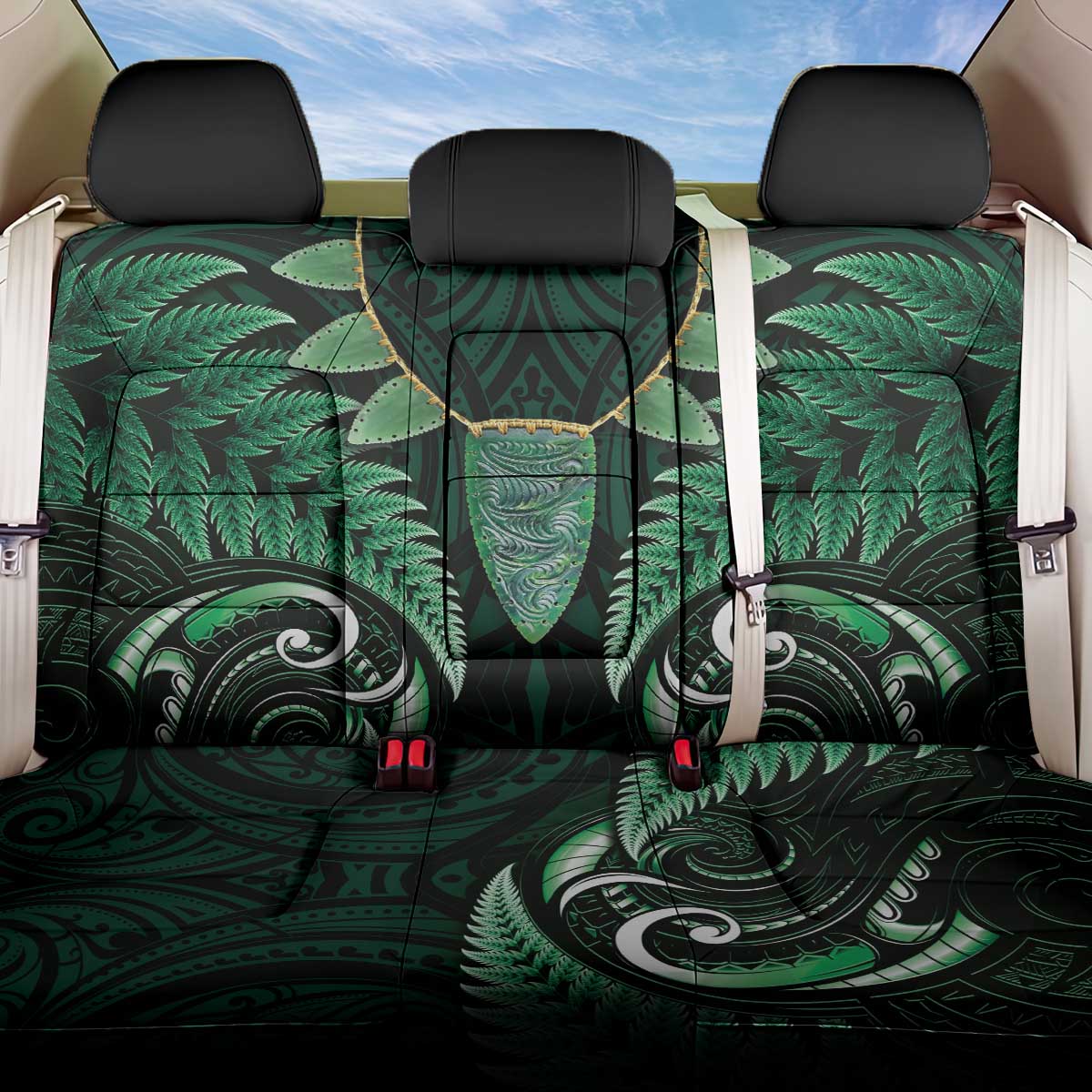 Aotearoa Pounamu Niho Back Car Seat Cover Silver Fern Mix Maori Pattern - Green LT14 One Size Green - Polynesian Pride
