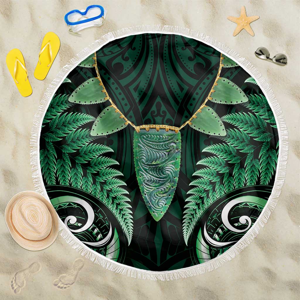 Aotearoa Pounamu Niho Beach Blanket Silver Fern Mix Maori Pattern - Green LT14 One Size 150cm Green - Polynesian Pride