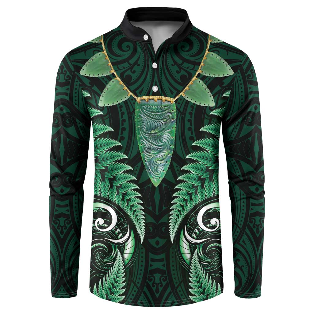 Aotearoa Pounamu Niho Button Sweatshirt Silver Fern Mix Maori Pattern - Green LT14 Green - Polynesian Pride