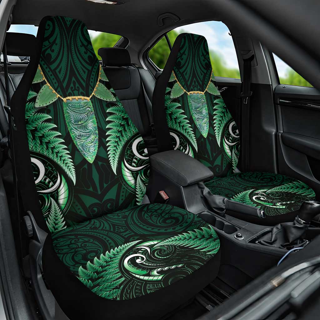 Aotearoa Pounamu Niho Car Seat Cover Silver Fern Mix Maori Pattern - Green LT14 One Size Green - Polynesian Pride