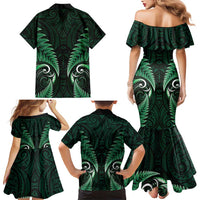 Aotearoa Pounamu Niho Family Matching Mermaid Dress and Hawaiian Shirt Silver Fern Mix Maori Pattern - Green LT14 - Polynesian Pride