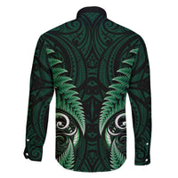 Aotearoa Pounamu Niho Family Matching Off The Shoulder Long Sleeve Dress and Hawaiian Shirt Silver Fern Mix Maori Pattern - Green LT14 - Polynesian Pride