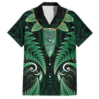 Aotearoa Pounamu Niho Family Matching Off Shoulder Maxi Dress and Hawaiian Shirt Silver Fern Mix Maori Pattern - Green LT14 Dad's Shirt - Short Sleeve Green - Polynesian Pride