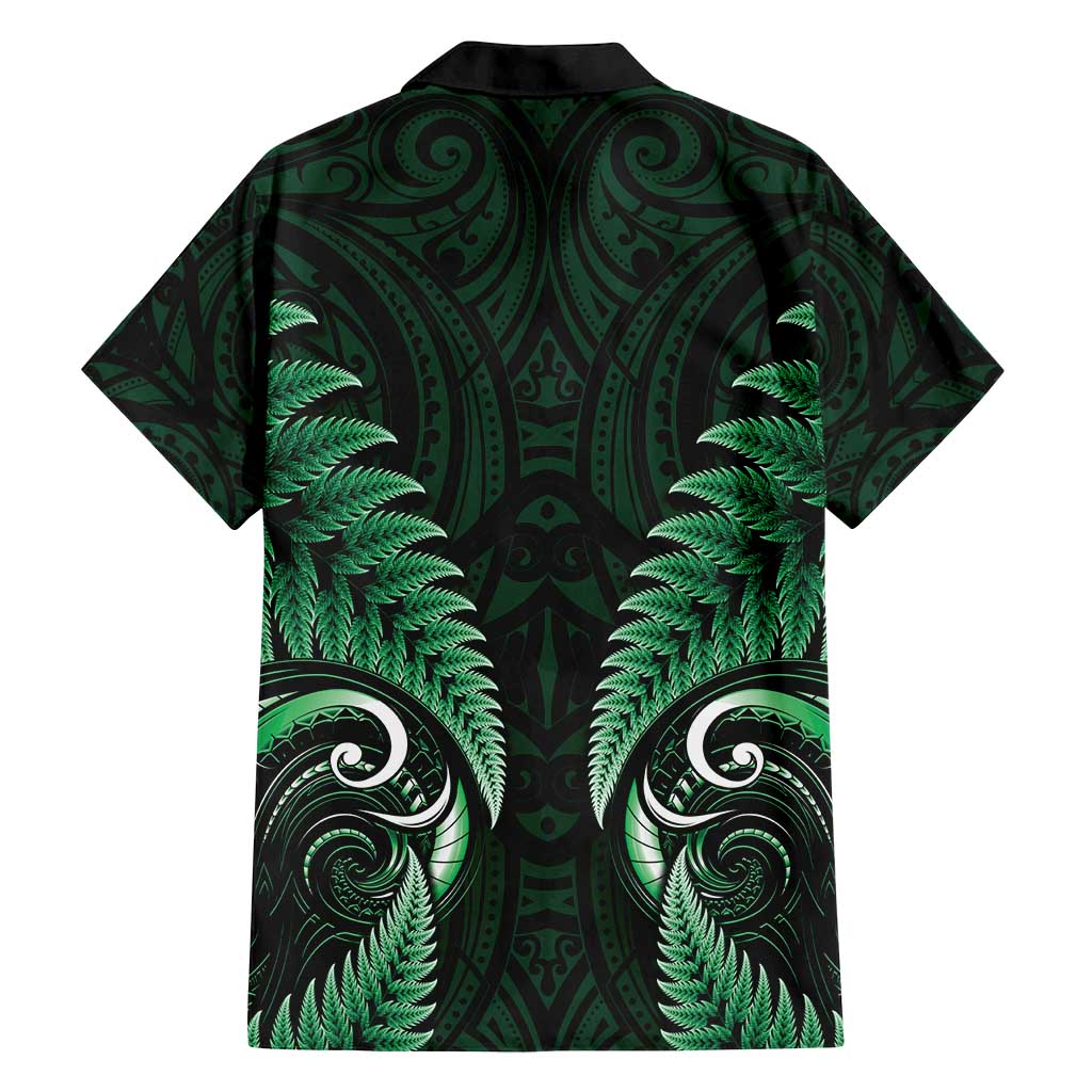 Aotearoa Pounamu Niho Family Matching Off Shoulder Maxi Dress and Hawaiian Shirt Silver Fern Mix Maori Pattern - Green LT14 - Polynesian Pride