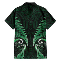 Aotearoa Pounamu Niho Family Matching Off Shoulder Short Dress and Hawaiian Shirt Silver Fern Mix Maori Pattern - Green LT14 - Polynesian Pride
