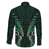 Aotearoa Pounamu Niho Family Matching Off Shoulder Short Dress and Hawaiian Shirt Silver Fern Mix Maori Pattern - Green LT14 - Polynesian Pride