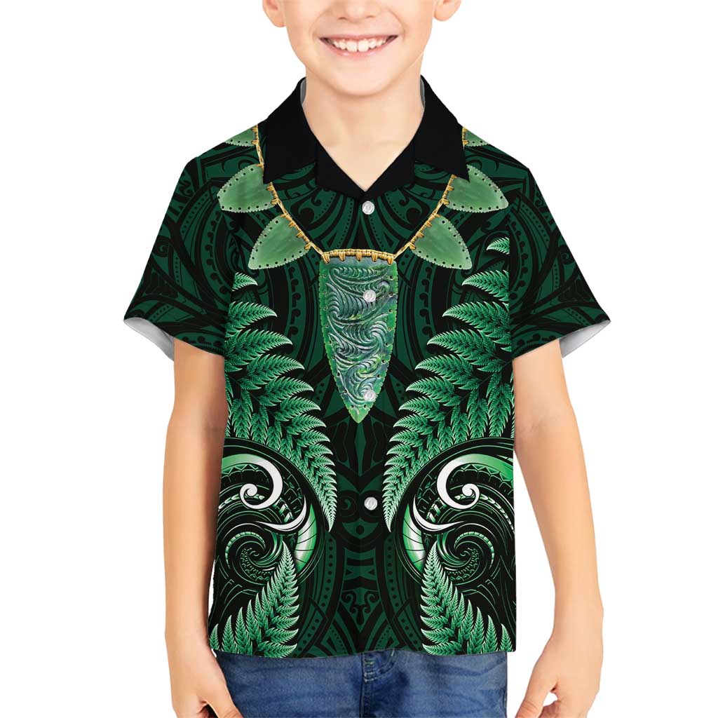 Aotearoa Pounamu Niho Family Matching Puletasi and Hawaiian Shirt Silver Fern Mix Maori Pattern - Green