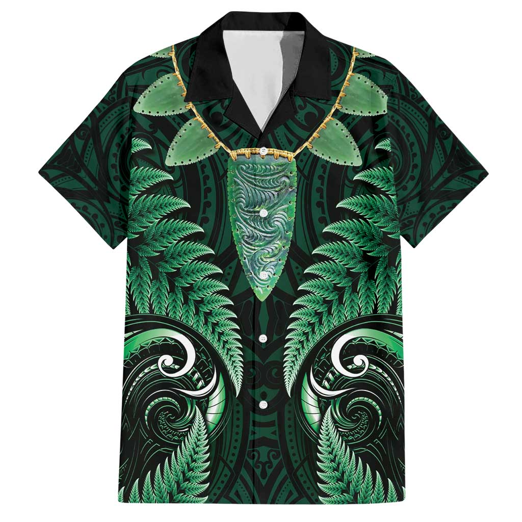 Aotearoa Pounamu Niho Family Matching Short Sleeve Bodycon Dress and Hawaiian Shirt Silver Fern Mix Maori Pattern - Green LT14 Dad's Shirt - Short Sleeve Green - Polynesian Pride