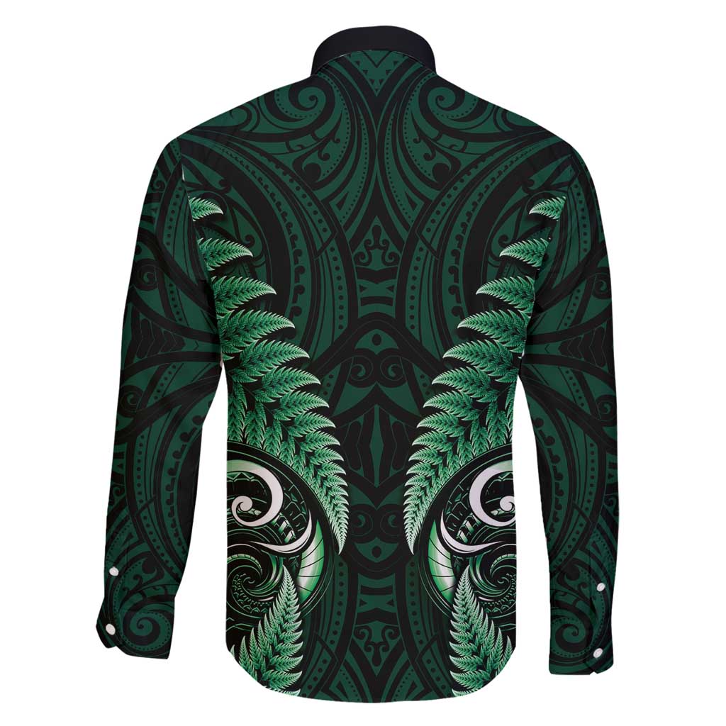 Aotearoa Pounamu Niho Family Matching Tank Maxi Dress and Hawaiian Shirt Silver Fern Mix Maori Pattern - Green LT14 - Polynesian Pride