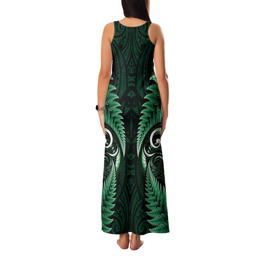 Aotearoa Pounamu Niho Family Matching Tank Maxi Dress and Hawaiian Shirt Silver Fern Mix Maori Pattern - Green LT14 - Polynesian Pride