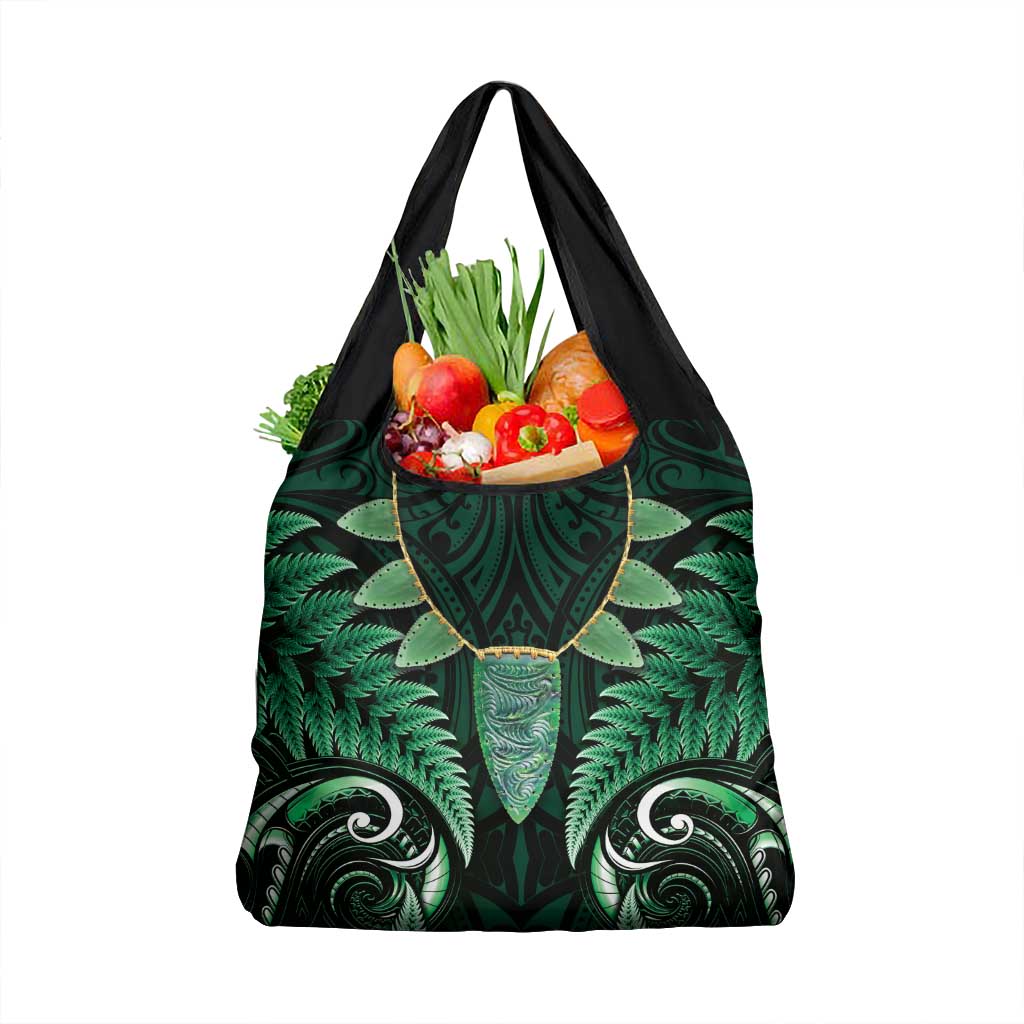 Aotearoa Pounamu Niho Grocery Bag Silver Fern Mix Maori Pattern - Green LT14 1-pack One Size Green - Polynesian Pride