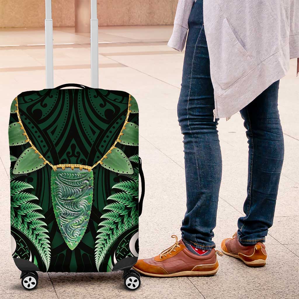 Aotearoa Pounamu Niho Luggage Cover Silver Fern Mix Maori Pattern - Green LT14 Green - Polynesian Pride