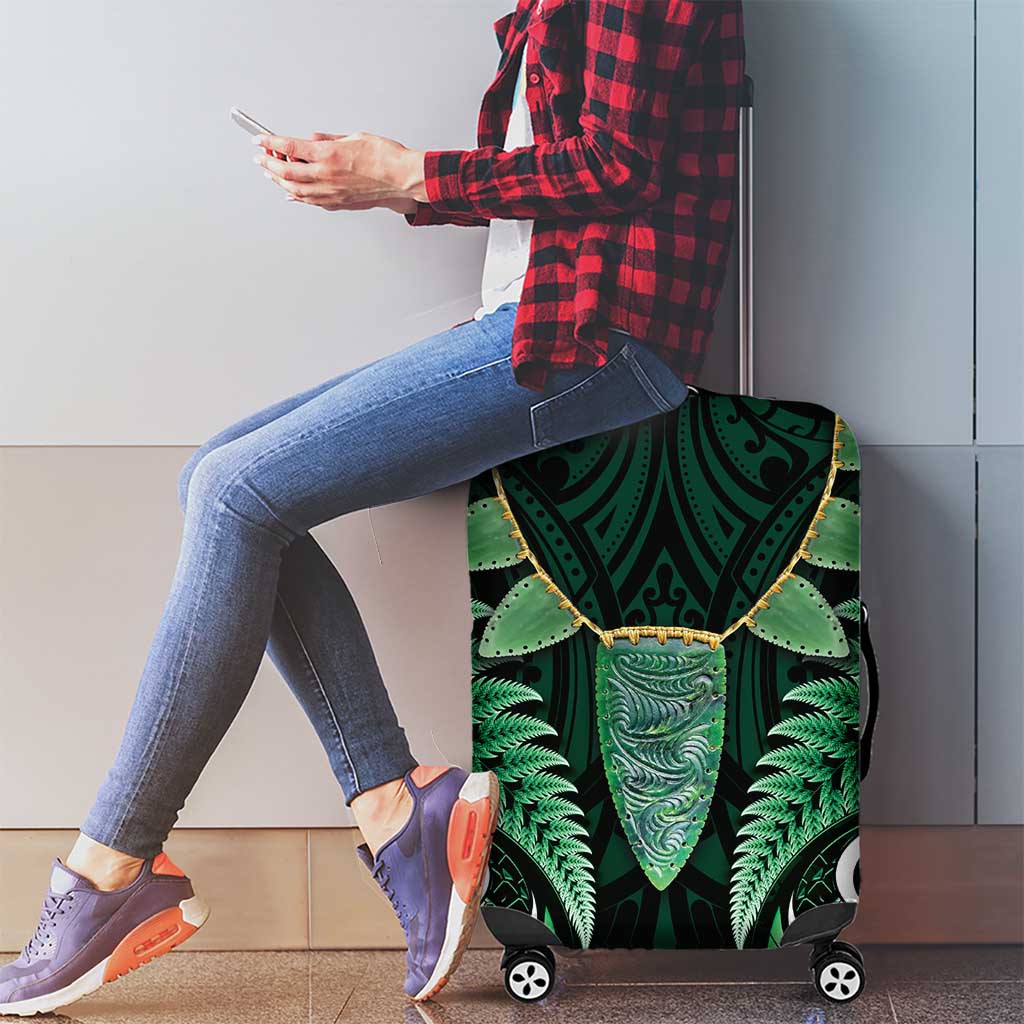 Aotearoa Pounamu Niho Luggage Cover Silver Fern Mix Maori Pattern - Green