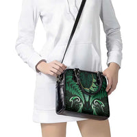 Aotearoa Pounamu Niho Shoulder Handbag Silver Fern Mix Maori Pattern - Green