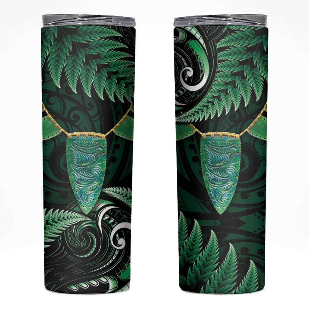 Aotearoa Pounamu Niho Skinny Tumbler Silver Fern Mix Maori Pattern - Green LT14 Green - Polynesian Pride