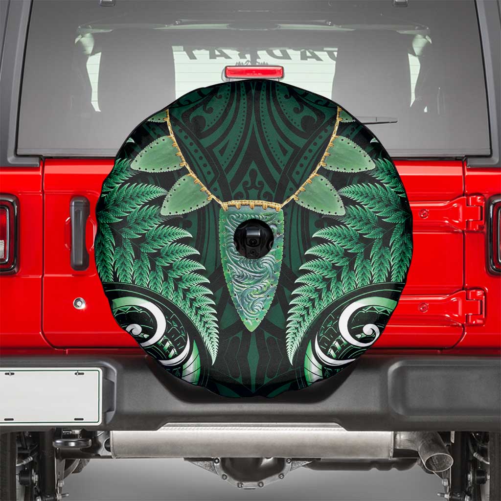 Aotearoa Pounamu Niho Spare Tire Cover Silver Fern Mix Maori Pattern - Green LT14 - Polynesian Pride