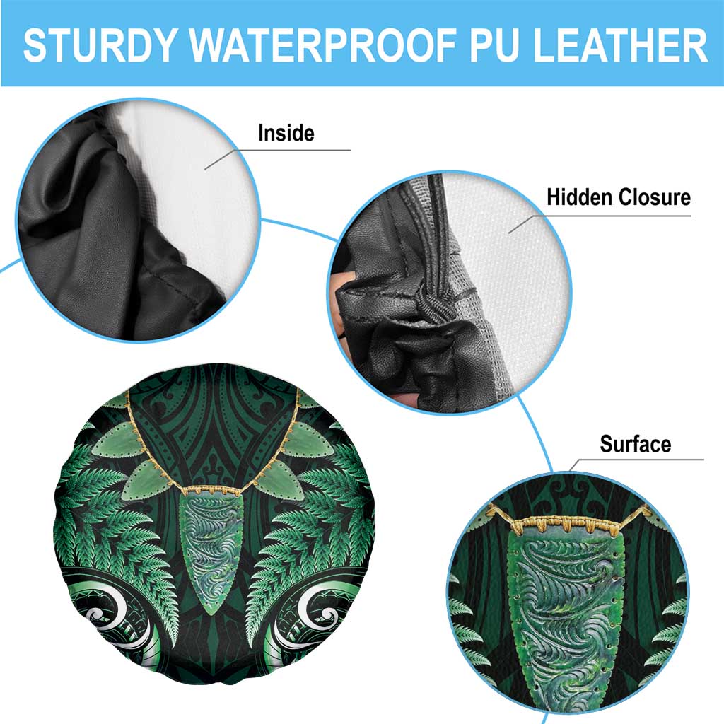Aotearoa Pounamu Niho Spare Tire Cover Silver Fern Mix Maori Pattern - Green LT14 - Polynesian Pride
