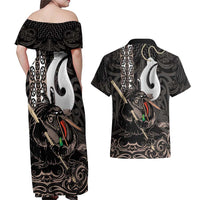 Aotearoa Hei Matau Couples Matching Off Shoulder Maxi Dress and Hawaiian Shirt Haka Kiwi Mix Maori Mangopare LT14 - Polynesian Pride