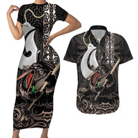 Aotearoa Hei Matau Couples Matching Short Sleeve Bodycon Dress and Hawaiian Shirt Haka Kiwi Mix Maori Mangopare LT14 Black - Polynesian Pride