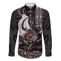 Aotearoa Hei Matau Family Matching Long Sleeve Bodycon Dress and Hawaiian Shirt Haka Kiwi Mix Maori Mangopare LT14 Dad's Shirt - Long Sleeve Black - Polynesian Pride