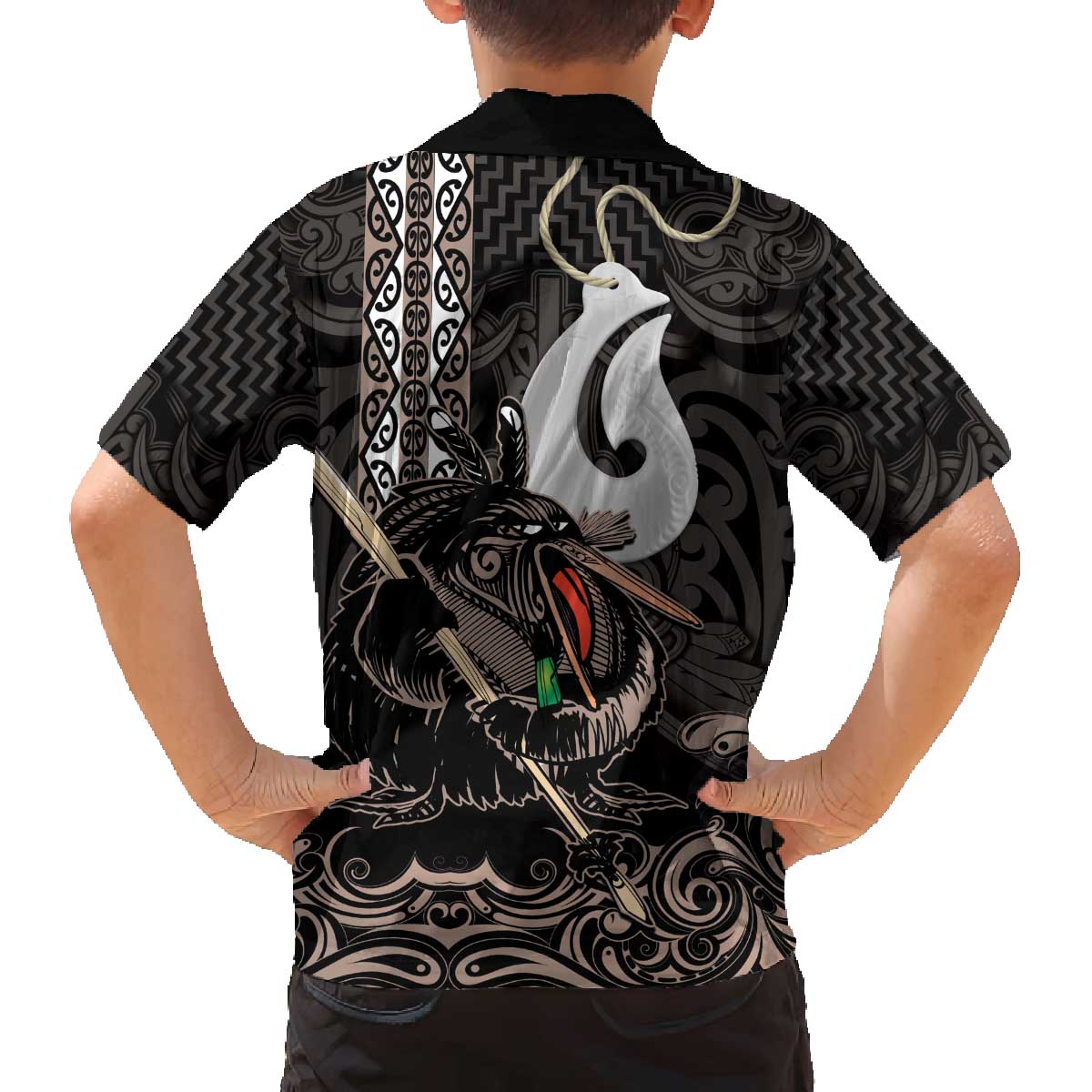 Aotearoa Hei Matau Family Matching Off The Shoulder Long Sleeve Dress and Hawaiian Shirt Haka Kiwi Mix Maori Mangopare LT14 - Polynesian Pride