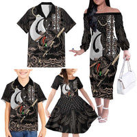 Aotearoa Hei Matau Family Matching Off The Shoulder Long Sleeve Dress and Hawaiian Shirt Haka Kiwi Mix Maori Mangopare LT14 - Polynesian Pride