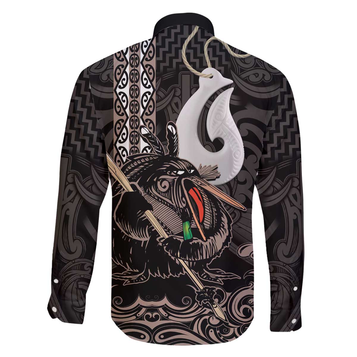 Aotearoa Hei Matau Family Matching Off The Shoulder Long Sleeve Dress and Hawaiian Shirt Haka Kiwi Mix Maori Mangopare LT14 - Polynesian Pride