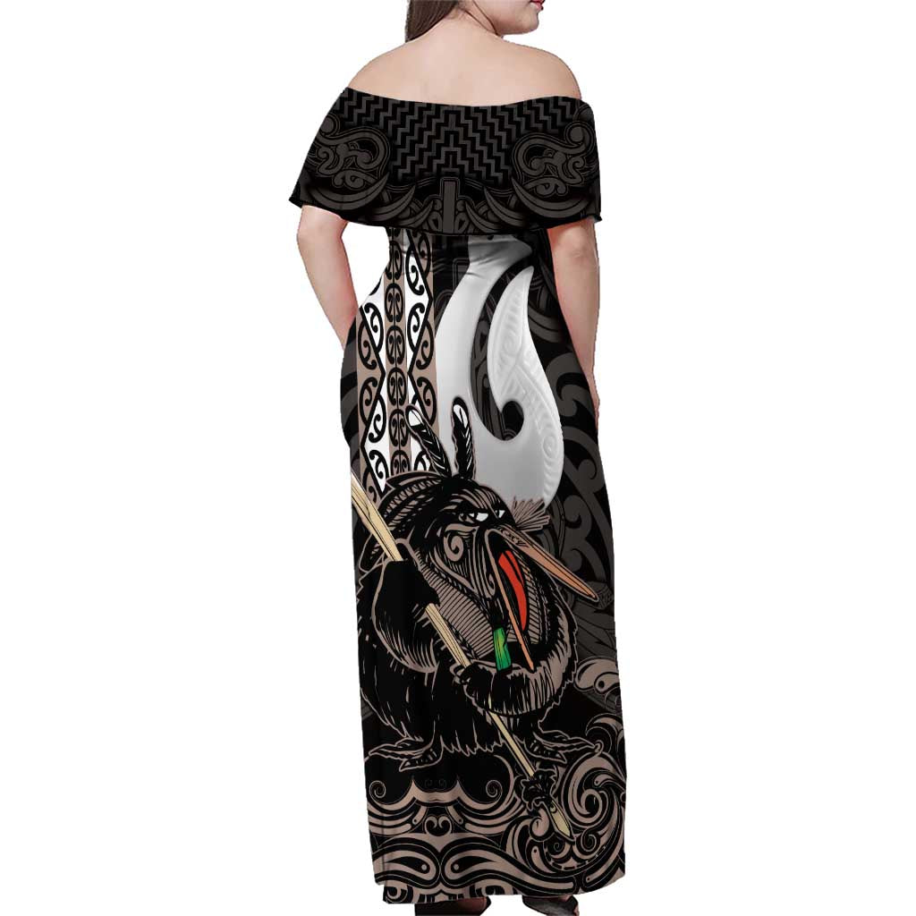 Aotearoa Hei Matau Family Matching Off Shoulder Maxi Dress and Hawaiian Shirt Haka Kiwi Mix Maori Mangopare LT14 - Polynesian Pride