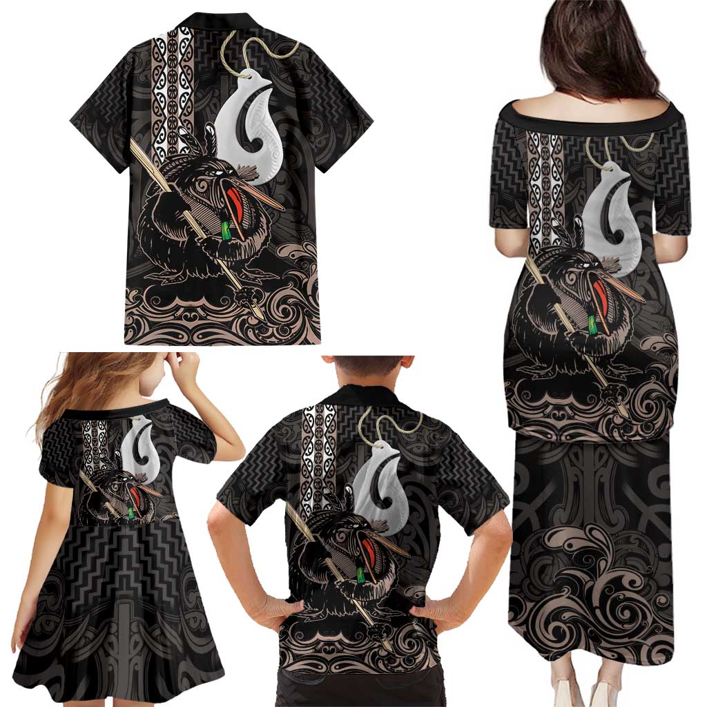 Aotearoa Hei Matau Family Matching Puletasi and Hawaiian Shirt Haka Kiwi Mix Maori Mangopare LT14 - Polynesian Pride
