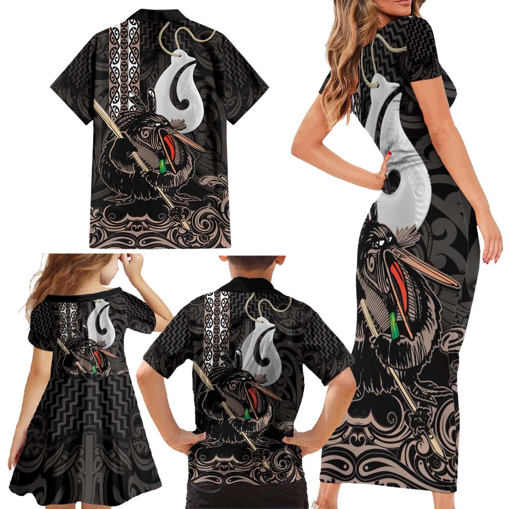 Aotearoa Hei Matau Family Matching Short Sleeve Bodycon Dress and Hawaiian Shirt Haka Kiwi Mix Maori Mangopare LT14 - Polynesian Pride