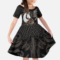 Aotearoa Hei Matau Family Matching Summer Maxi Dress and Hawaiian Shirt Haka Kiwi Mix Maori Mangopare LT14 Daughter's Dress Black - Polynesian Pride