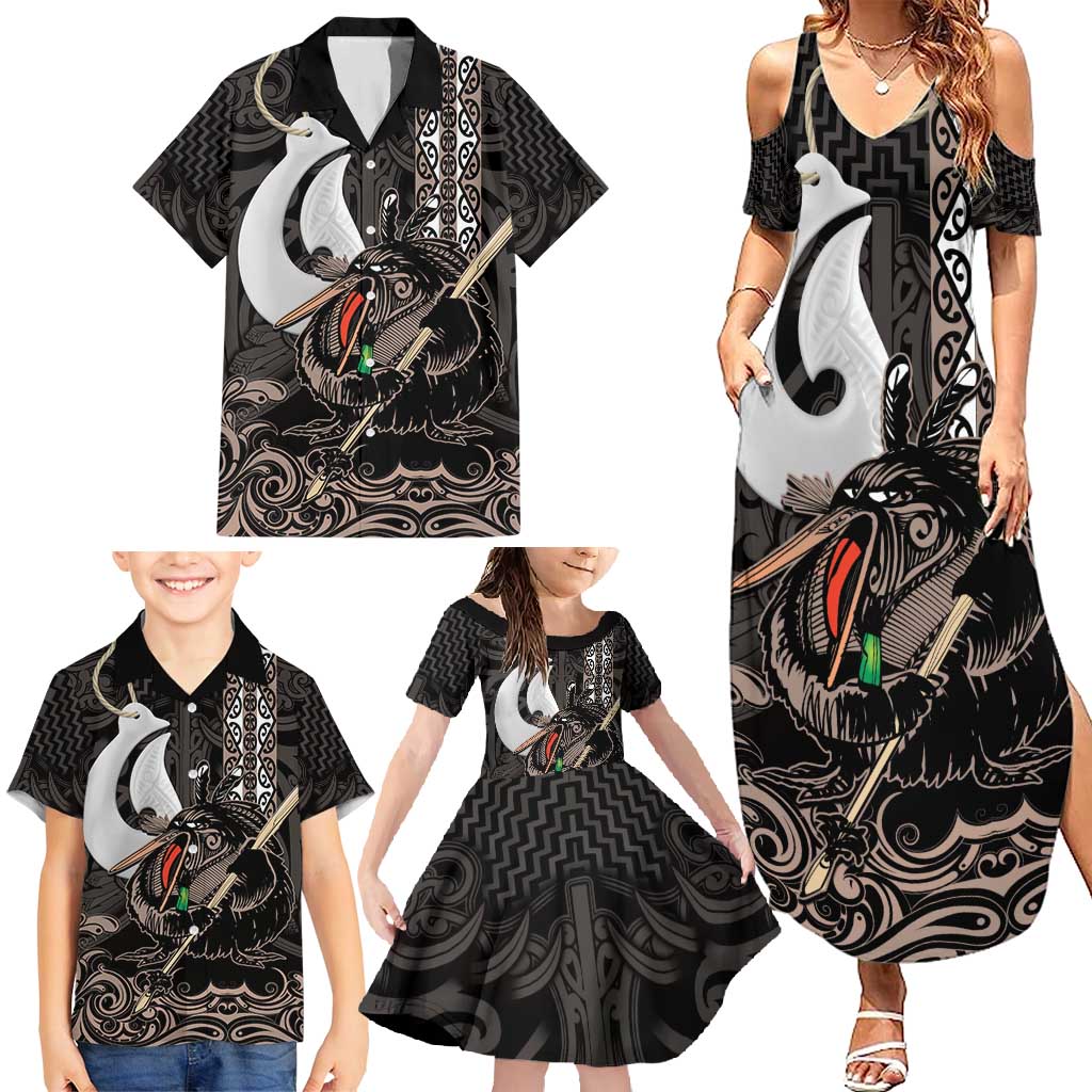 Aotearoa Hei Matau Family Matching Summer Maxi Dress and Hawaiian Shirt Haka Kiwi Mix Maori Mangopare LT14 - Polynesian Pride