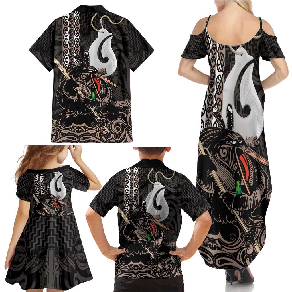 Aotearoa Hei Matau Family Matching Summer Maxi Dress and Hawaiian Shirt Haka Kiwi Mix Maori Mangopare LT14 - Polynesian Pride