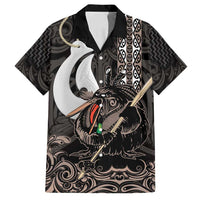 Aotearoa Hei Matau Family Matching Summer Maxi Dress and Hawaiian Shirt Haka Kiwi Mix Maori Mangopare LT14 Dad's Shirt - Short Sleeve Black - Polynesian Pride
