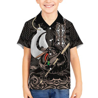 Aotearoa Hei Matau Family Matching Summer Maxi Dress and Hawaiian Shirt Haka Kiwi Mix Maori Mangopare LT14 Son's Shirt Black - Polynesian Pride