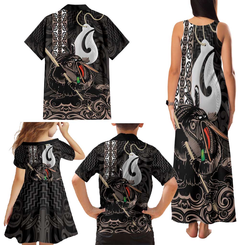 Aotearoa Hei Matau Family Matching Tank Maxi Dress and Hawaiian Shirt Haka Kiwi Mix Maori Mangopare LT14 - Polynesian Pride