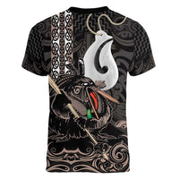 Aotearoa Hei Matau Women V-Neck T-Shirt Haka Kiwi Mix Maori Mangopare