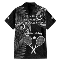 New Zealand Tiki Tennis Family Matching Long Sleeve Bodycon Dress and Hawaiian Shirt 2024 Aotearoa Tenehi Maori Silver Fern - Black LT14 - Polynesian Pride