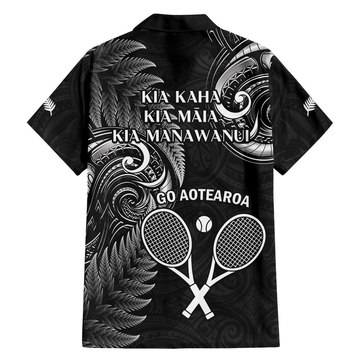 New Zealand Tiki Tennis Family Matching Off Shoulder Maxi Dress and Hawaiian Shirt 2024 Aotearoa Tenehi Maori Silver Fern - Black LT14 - Polynesian Pride