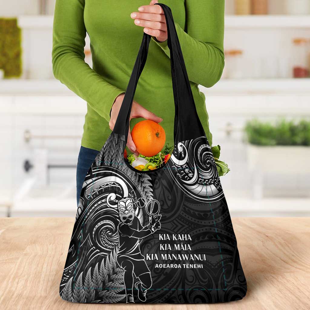 New Zealand Tiki Tennis Grocery Bag Aotearoa Tenehi Maori Silver Fern - Black LT14 - Polynesian Pride