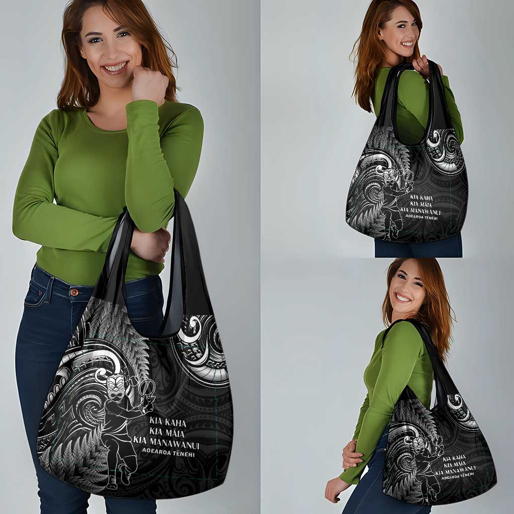 New Zealand Tiki Tennis Grocery Bag Aotearoa Tenehi Maori Silver Fern - Black LT14 - Polynesian Pride