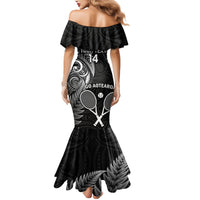 Custom New Zealand Tiki Tennis Mermaid Dress 2024 Aotearoa Tenehi Maori Silver Fern - Black LT14 - Polynesian Pride