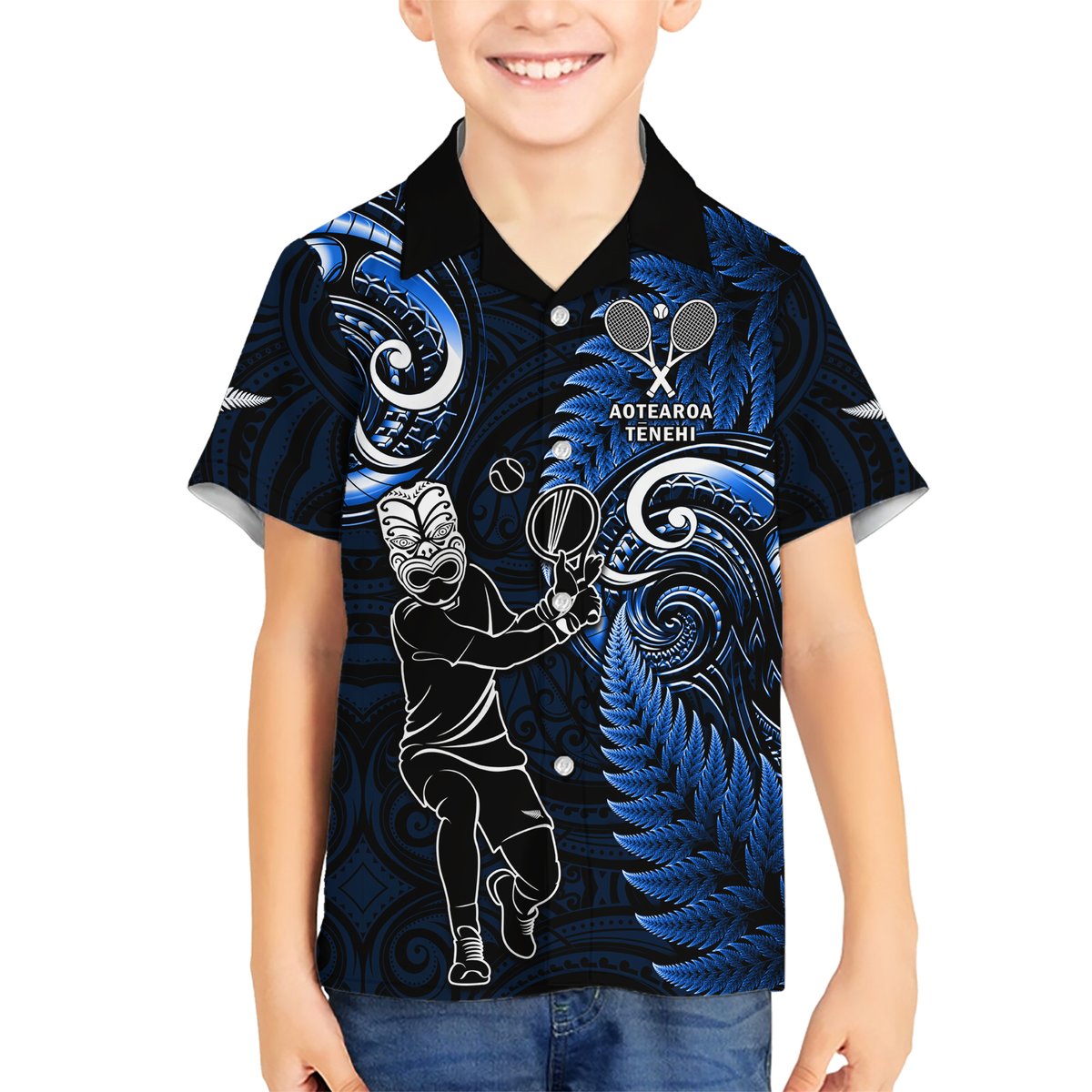 New Zealand Tiki Tennis Hawaiian Shirt 2024 Aotearoa Tenehi Maori Silver Fern - Blue LT14 - Polynesian Pride