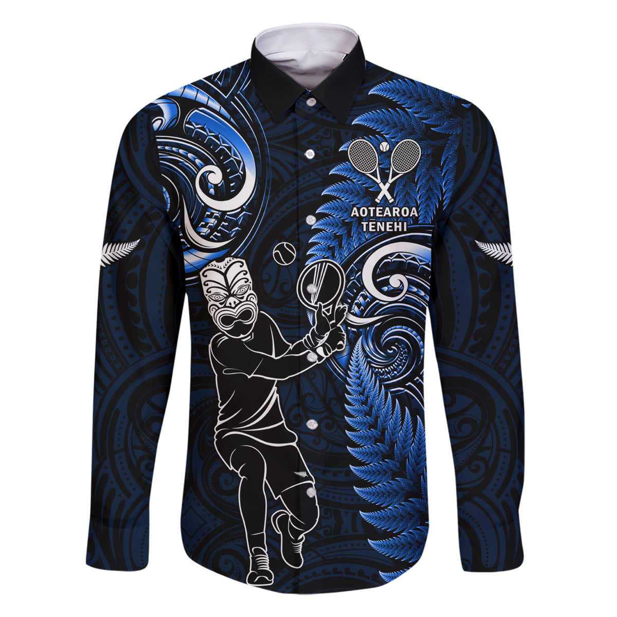 Custom New Zealand Tiki Tennis Family Matching Short Sleeve Bodycon Dress and Hawaiian Shirt 2024 Aotearoa Tenehi Maori Silver Fern - Blue LT14 Dad's Shirt - Long Sleeve Blue - Polynesian Pride