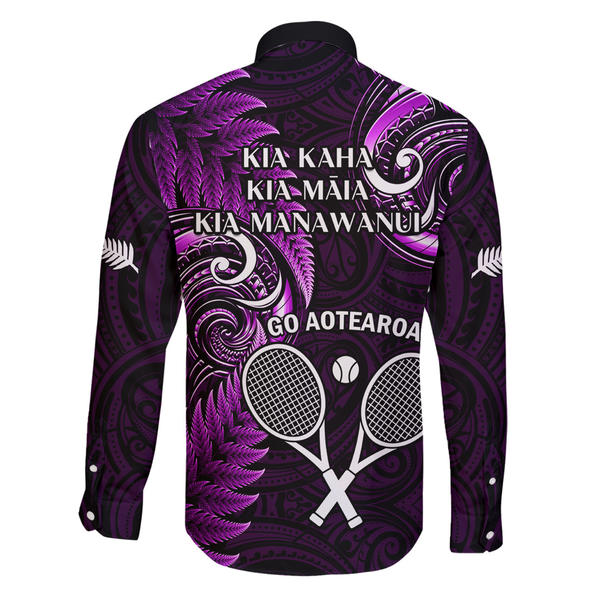 New Zealand Tiki Tennis Family Matching Puletasi and Hawaiian Shirt 2024 Aotearoa Tenehi Maori Silver Fern - Purple LT14 - Polynesian Pride